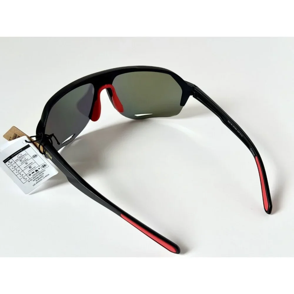 Hang Ten Shield Sunglasses Black Frame Yellow Mirror Lens Sport Unisex 63 16 New